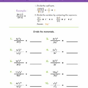 Dividing Monomials - Algebra Worksheets | Education.com