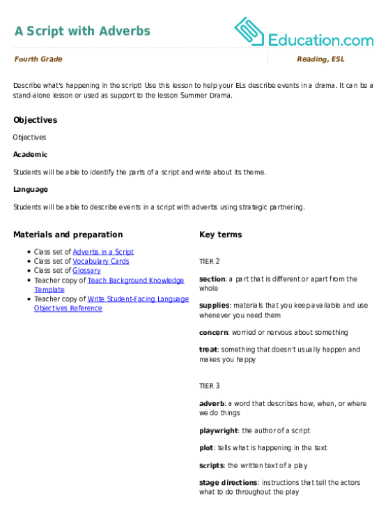 4th Grade Adverb Lesson Plans | Education.com